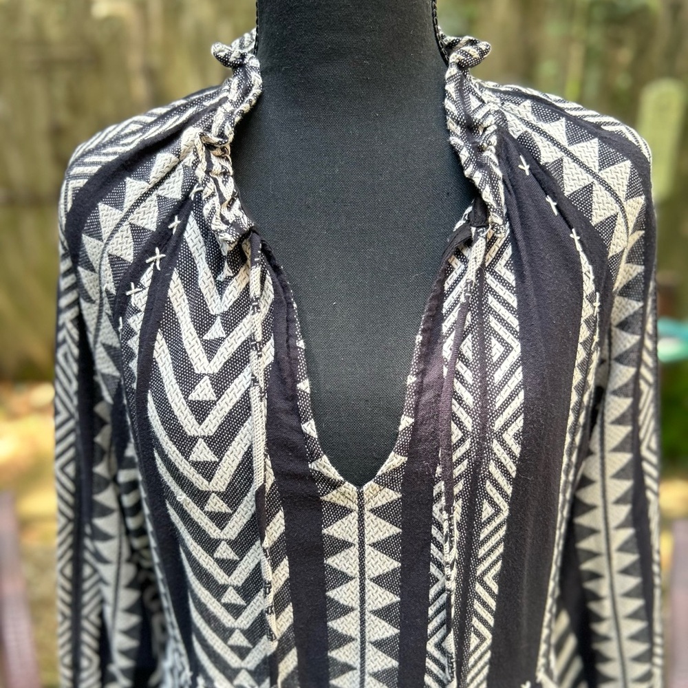 Anthropologie Dominique Tunic Dress Sz XS Maeve Black White Tribal Print - Picture 2 of 10